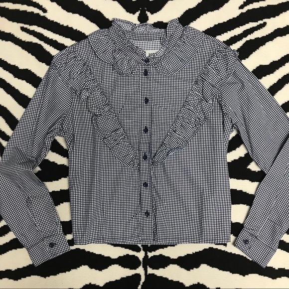 Topshop Moto Gingham Frill Shirt - Picture 3 of 7